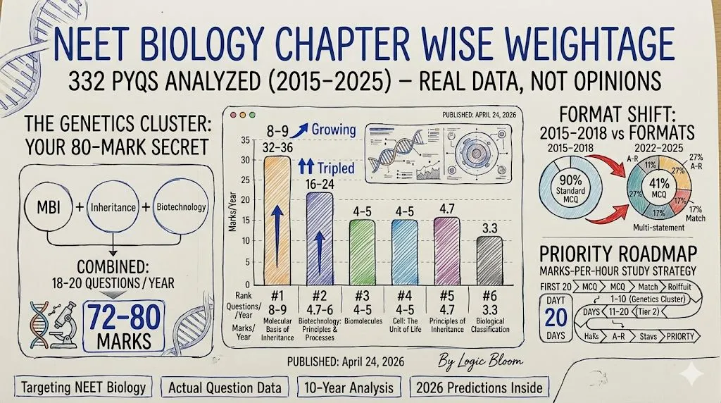 NEET Biology Chapter Wise Weightage — 332 PYQs Analyzed (2015-2025)
